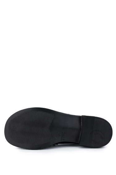  Tamer Tanca Kadın Hakiki Deri Siyah Rugan Loafer Ayakkabı