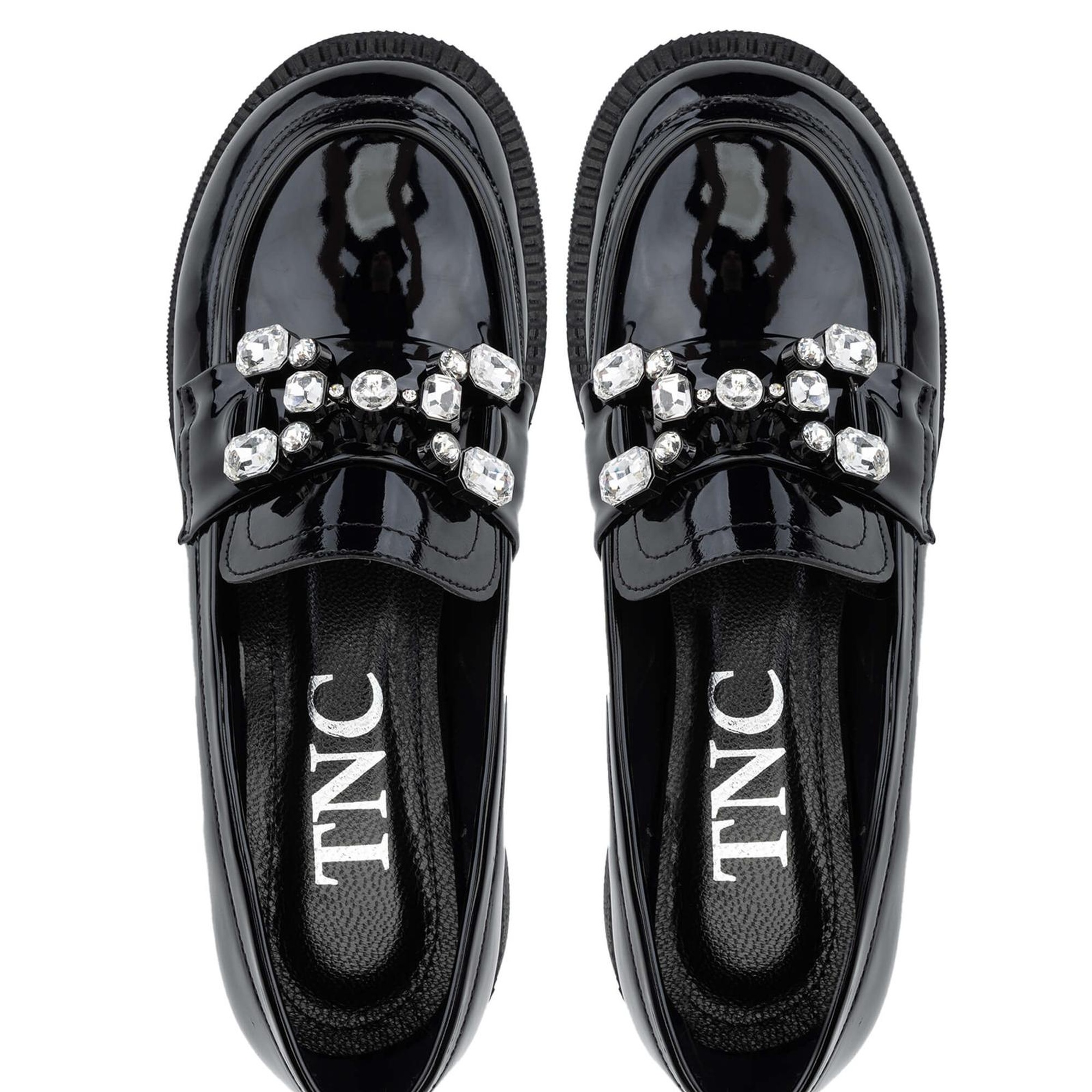 Tamer Tanca Kadın Hakiki Deri Siyah Rugan Loafer Ayakkabı