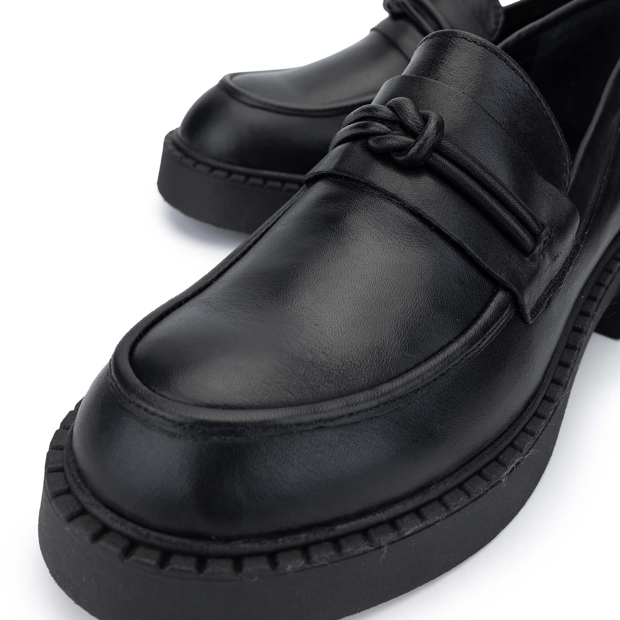 Tamer Tanca Kadın Hakiki Deri Siyah Deri Loafer Ayakkabı