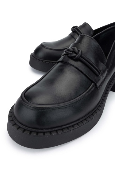  Tamer Tanca Kadın Hakiki Deri Siyah Deri Loafer Ayakkabı