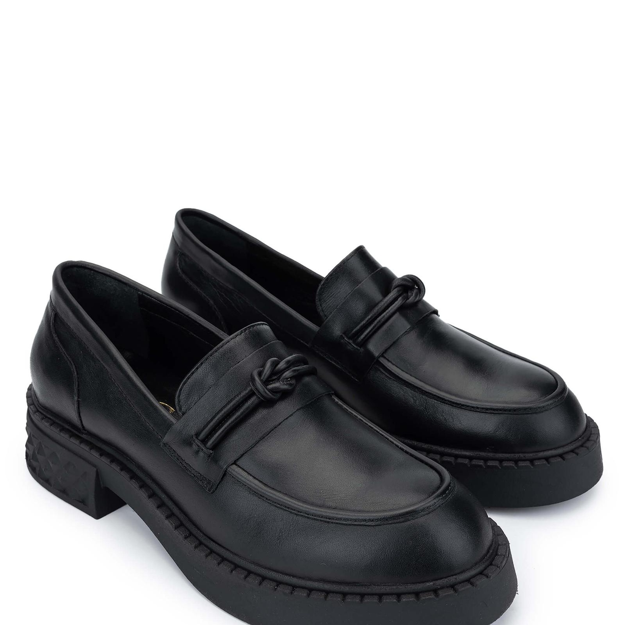 Tamer Tanca Kadın Hakiki Deri Siyah Deri Loafer Ayakkabı