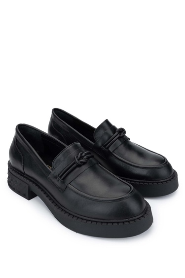  Tamer Tanca Kadın Hakiki Deri Siyah Deri Loafer Ayakkabı