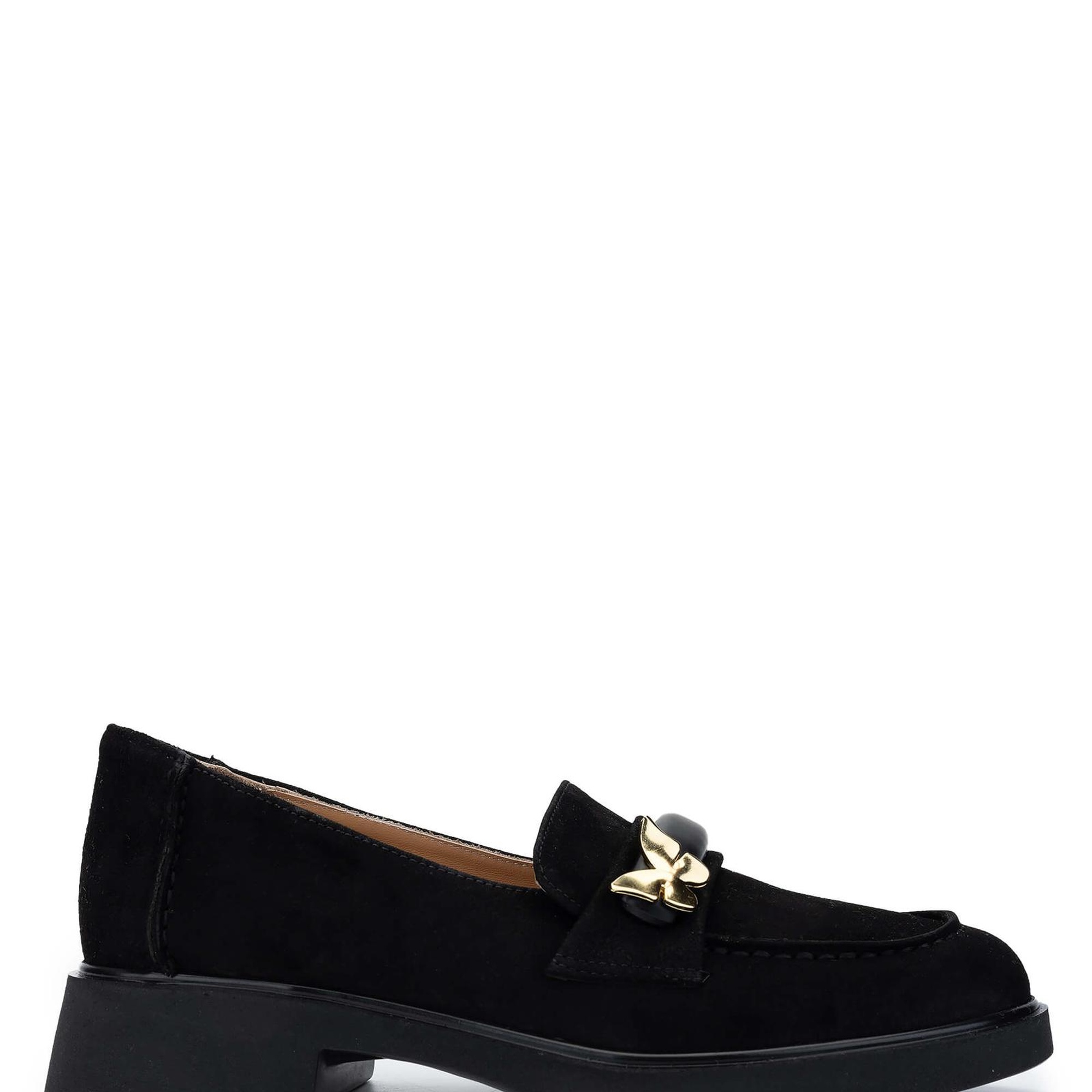 Tamer Tanca Kadın Hakiki Deri Siyah Süet Loafer Ayakkabı
