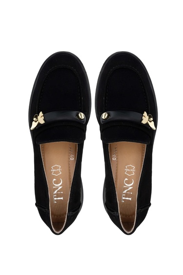  Tamer Tanca Kadın Hakiki Deri Siyah Süet Loafer Ayakkabı