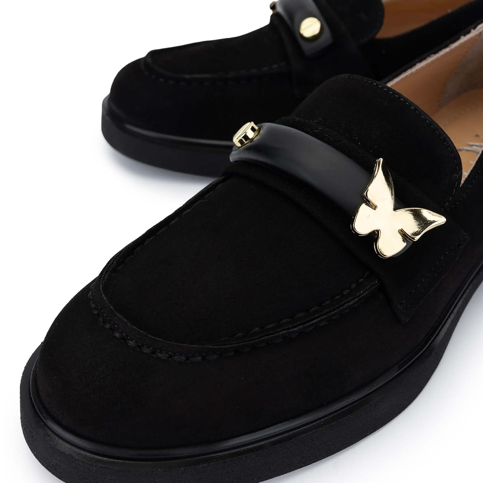 Tamer Tanca Kadın Hakiki Deri Siyah Süet Loafer Ayakkabı