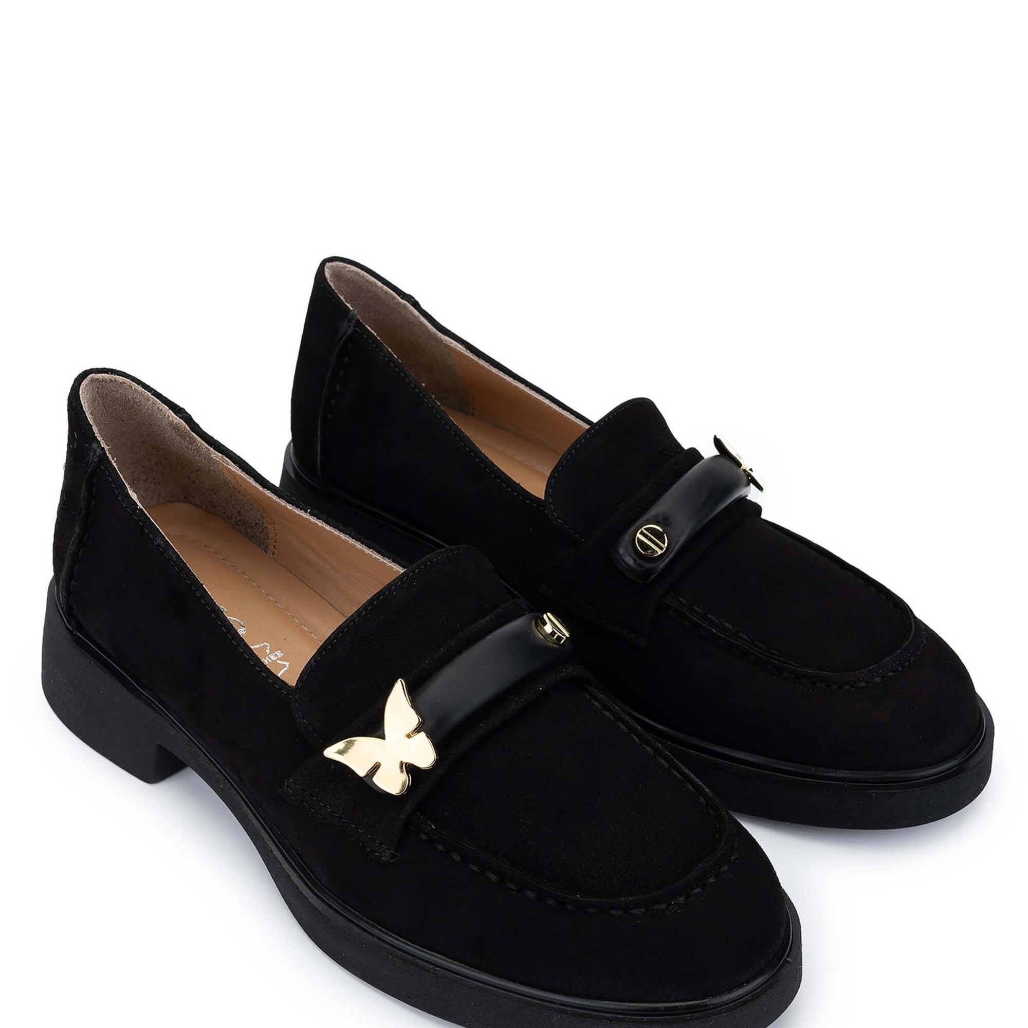 Tamer Tanca Kadın Hakiki Deri Siyah Süet Loafer Ayakkabı