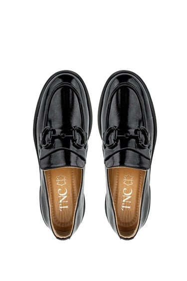  Tamer Tanca Kadın Hakiki Deri Siyah Rugan Loafer Ayakkabı