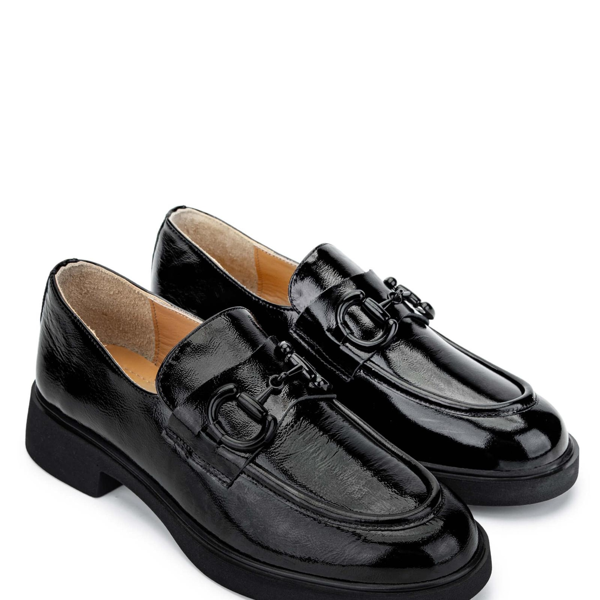 Tamer Tanca Kadın Hakiki Deri Siyah Rugan Loafer Ayakkabı