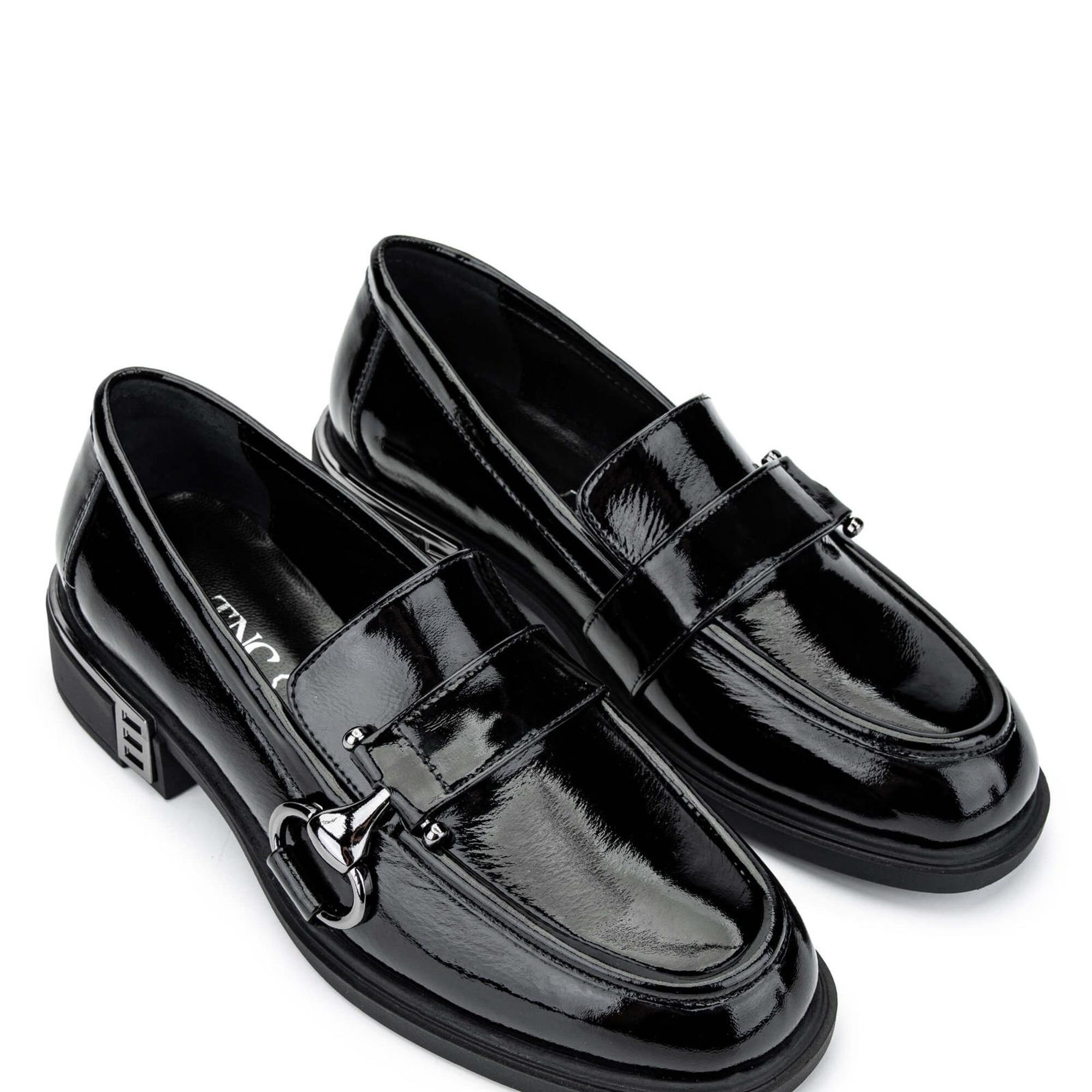 Tamer Tanca Kadın Hakiki Deri Siyah Rugan Loafer Ayakkabı