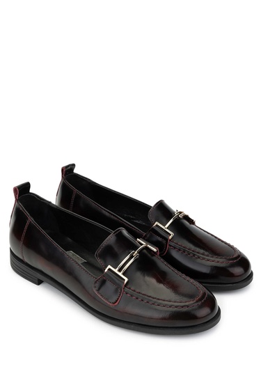  Tamer Tanca Kadın Hakiki Deri Bordo Loafer Ayakkabı