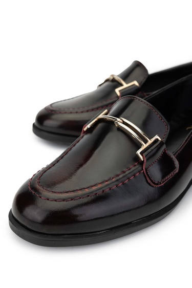  Tamer Tanca Kadın Hakiki Deri Bordo Loafer Ayakkabı