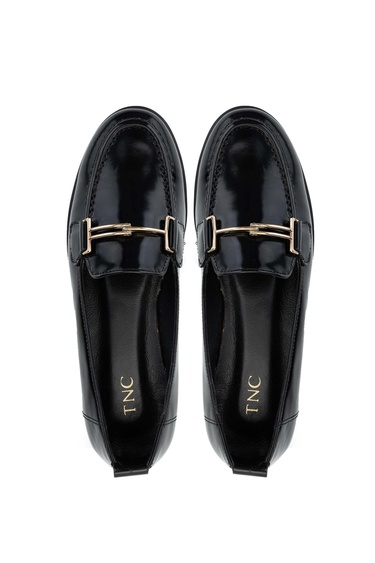  Tamer Tanca Kadın Hakiki Deri Siyah Açma Loafer Ayakkabı