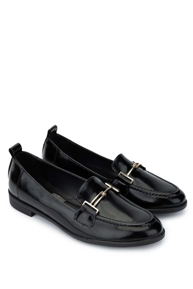  Tamer Tanca Kadın Hakiki Deri Siyah Açma Loafer Ayakkabı