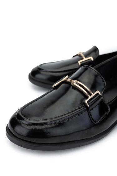  Tamer Tanca Kadın Hakiki Deri Siyah Açma Loafer Ayakkabı