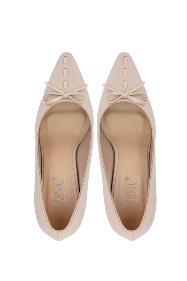  Tamer Tanca Kadın Hakiki Deri Bej Topuklu Ayakkabı