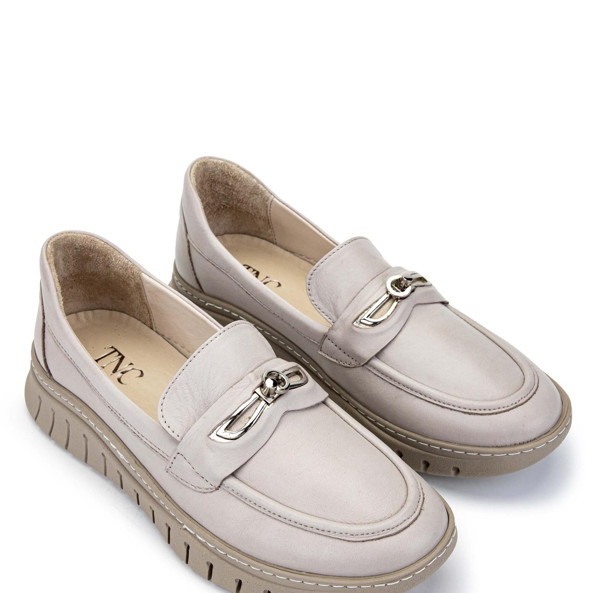 Tamer Tanca Kadın Hakiki Deri Bej Loafer Ayakkabı