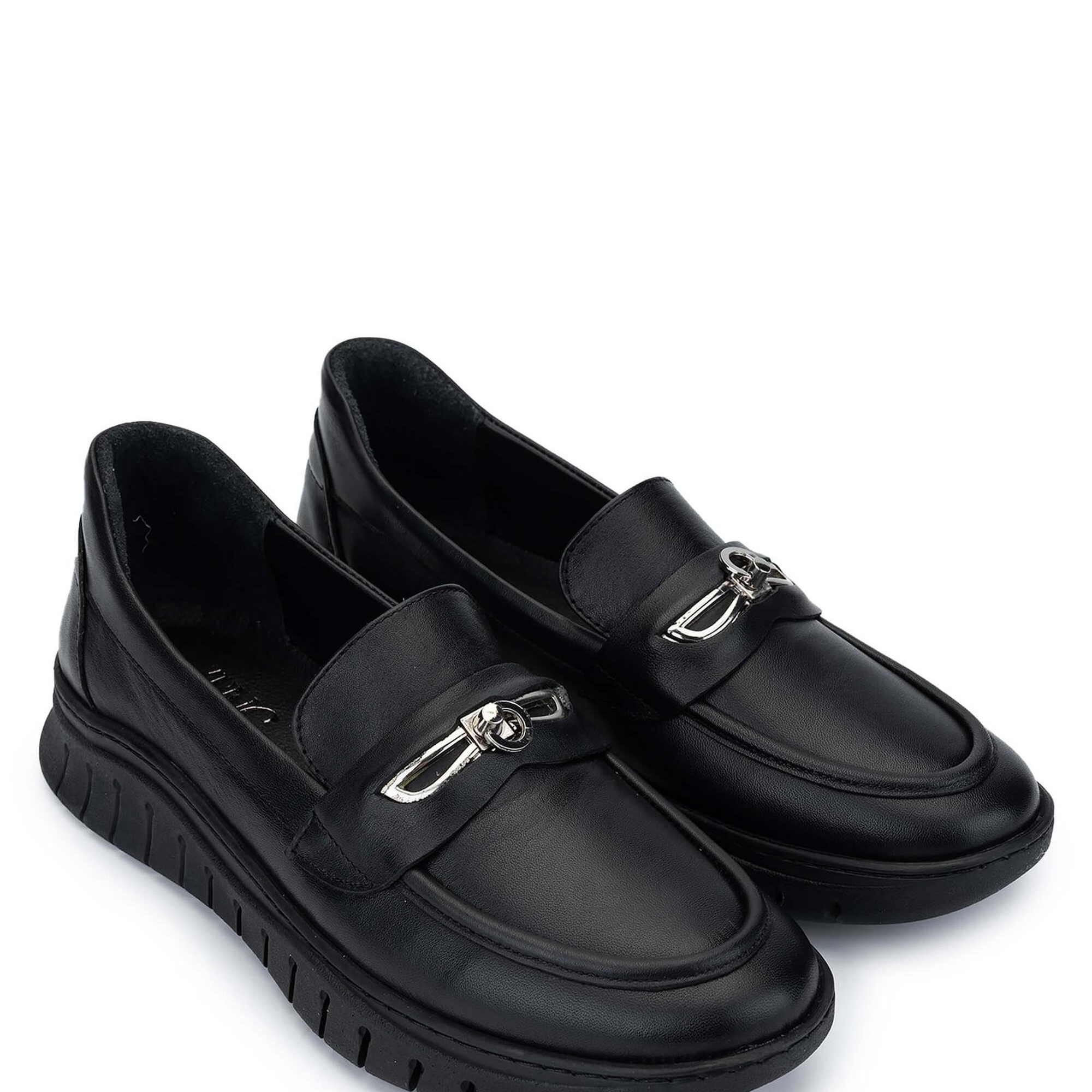 Tamer Tanca Kadın Hakiki Deri Siyah Deri Loafer Ayakkabı