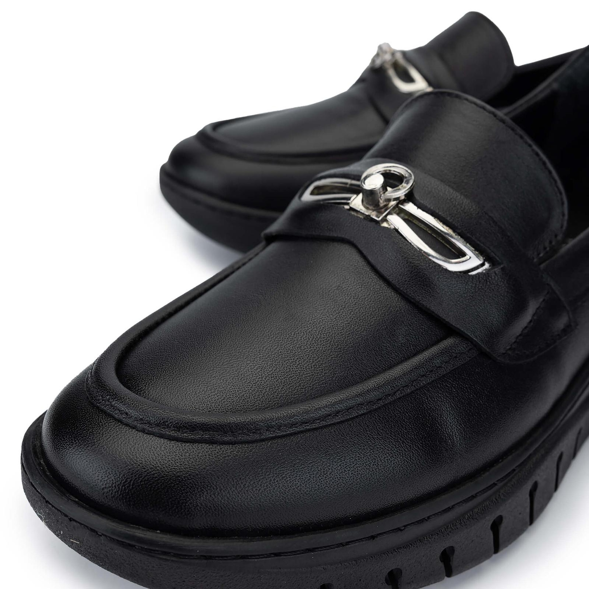 Tamer Tanca Kadın Hakiki Deri Siyah Deri Loafer Ayakkabı