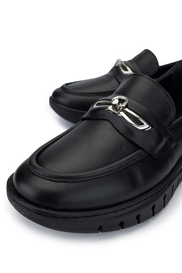  Tamer Tanca Kadın Hakiki Deri Siyah Deri Loafer Ayakkabı