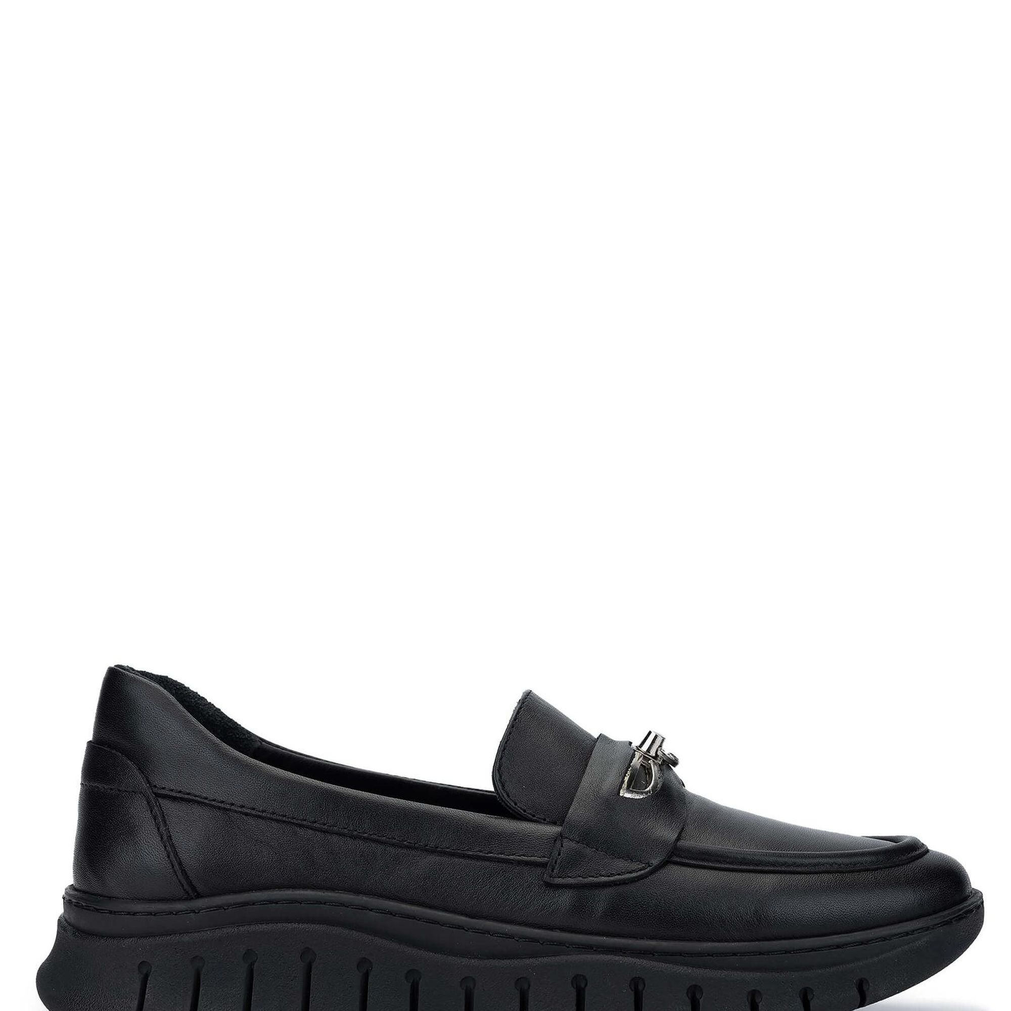 Tamer Tanca Kadın Hakiki Deri Siyah Deri Loafer Ayakkabı