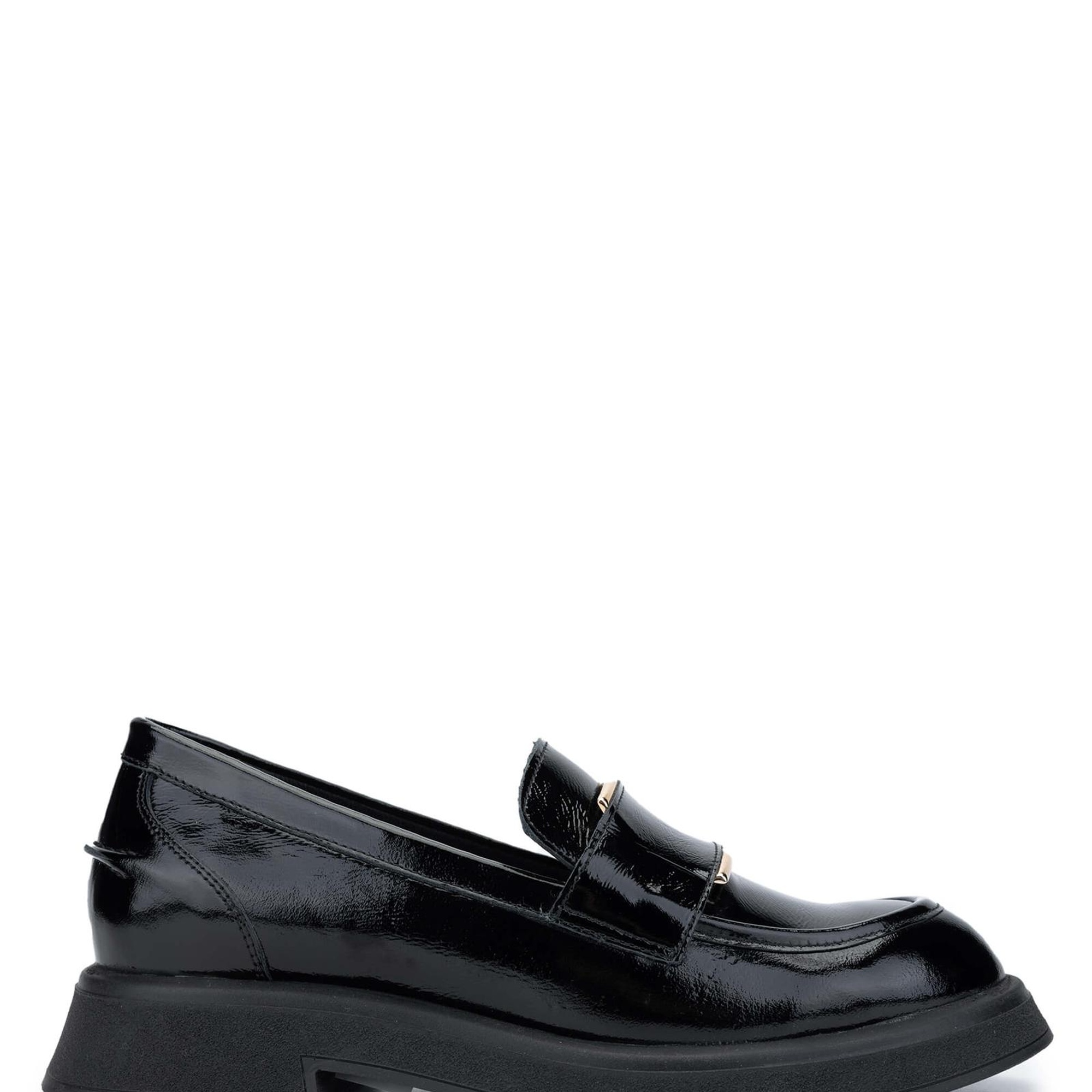 Tamer Tanca Kadın Hakiki Deri Siyah Rugan Loafer Ayakkabı