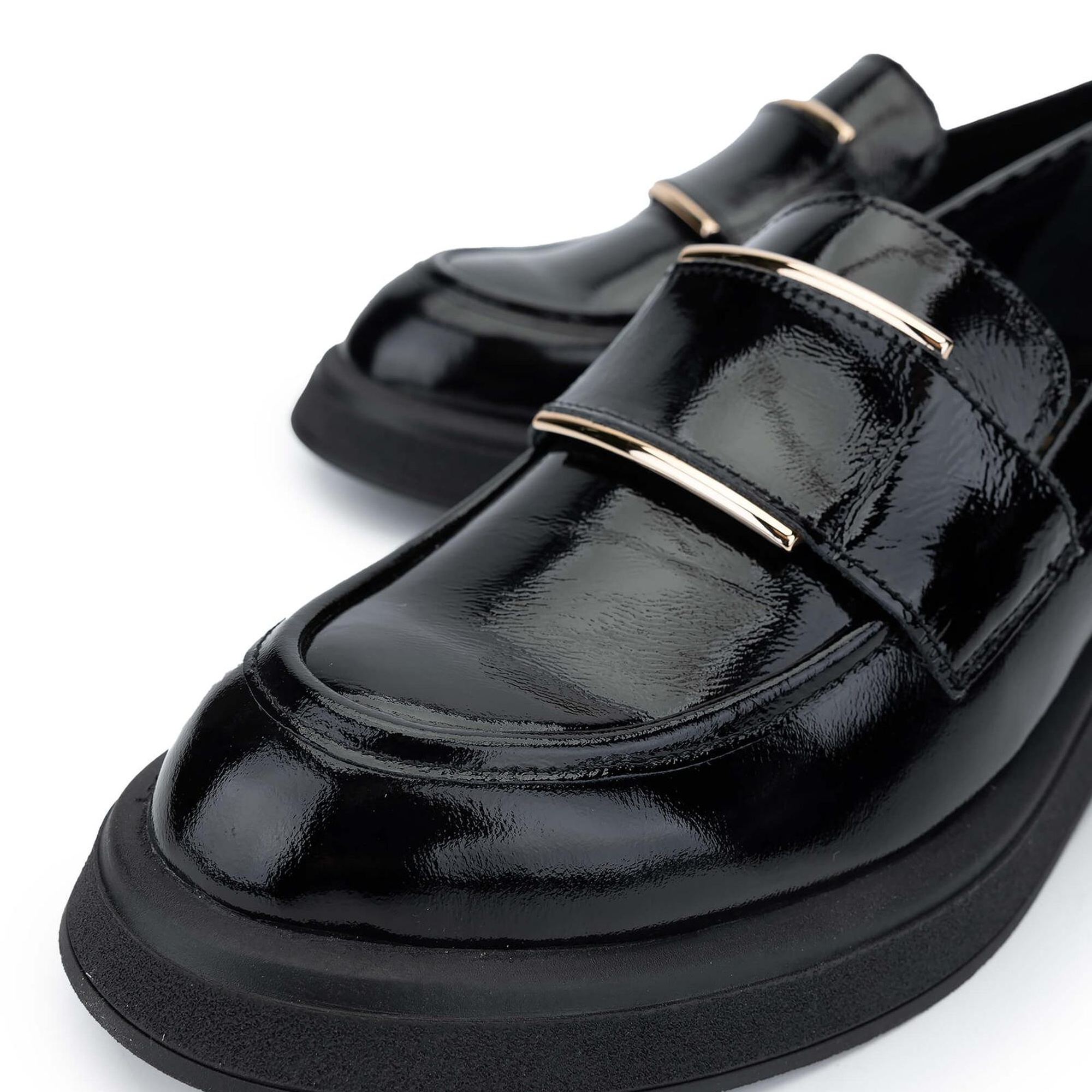 Tamer Tanca Kadın Hakiki Deri Siyah Rugan Loafer Ayakkabı