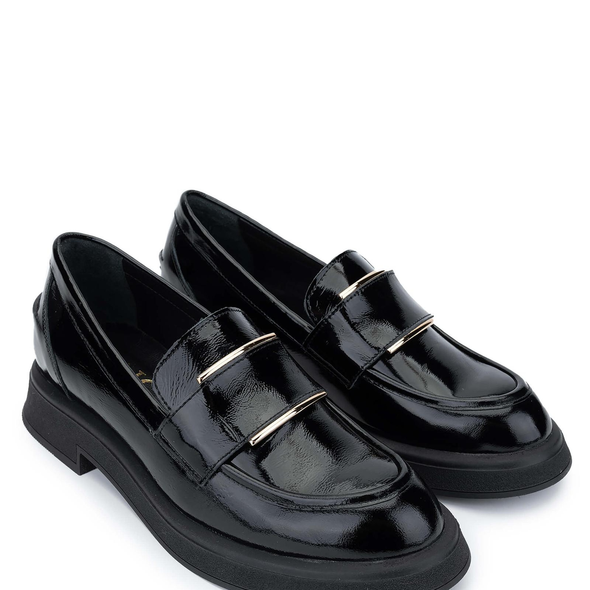 Tamer Tanca Kadın Hakiki Deri Siyah Rugan Loafer Ayakkabı