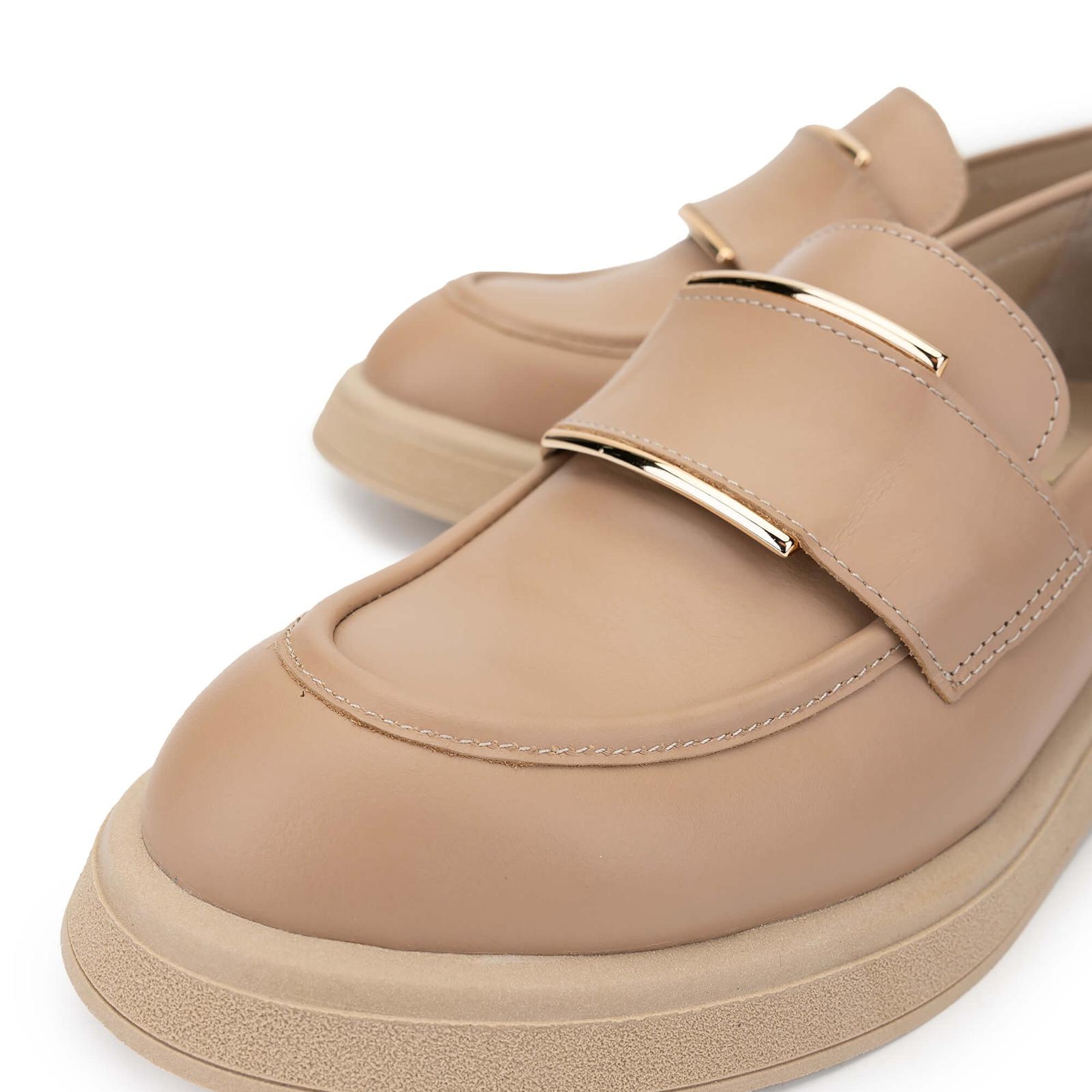 Tamer Tanca Kadın Hakiki Deri Bej Loafer Ayakkabı