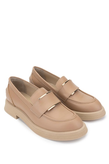  Tamer Tanca Kadın Hakiki Deri Bej Loafer Ayakkabı