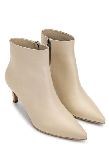  Tamer Tanca Kadın Hakiki Deri  Bej Topuklu Bot