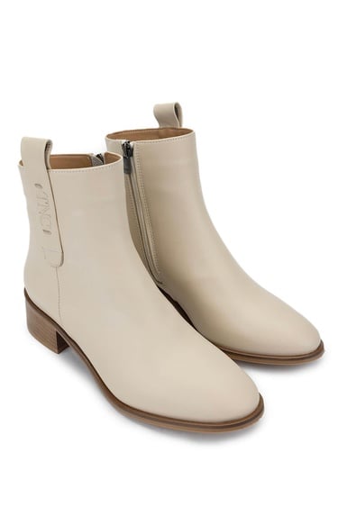  Tamer Tanca Kadın Hakiki Deri Bej Topuklu Bot