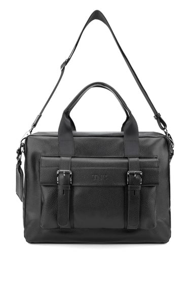  Tamer Tanca Erkek Hakiki Deri Siyah Floter Evrak Çantası