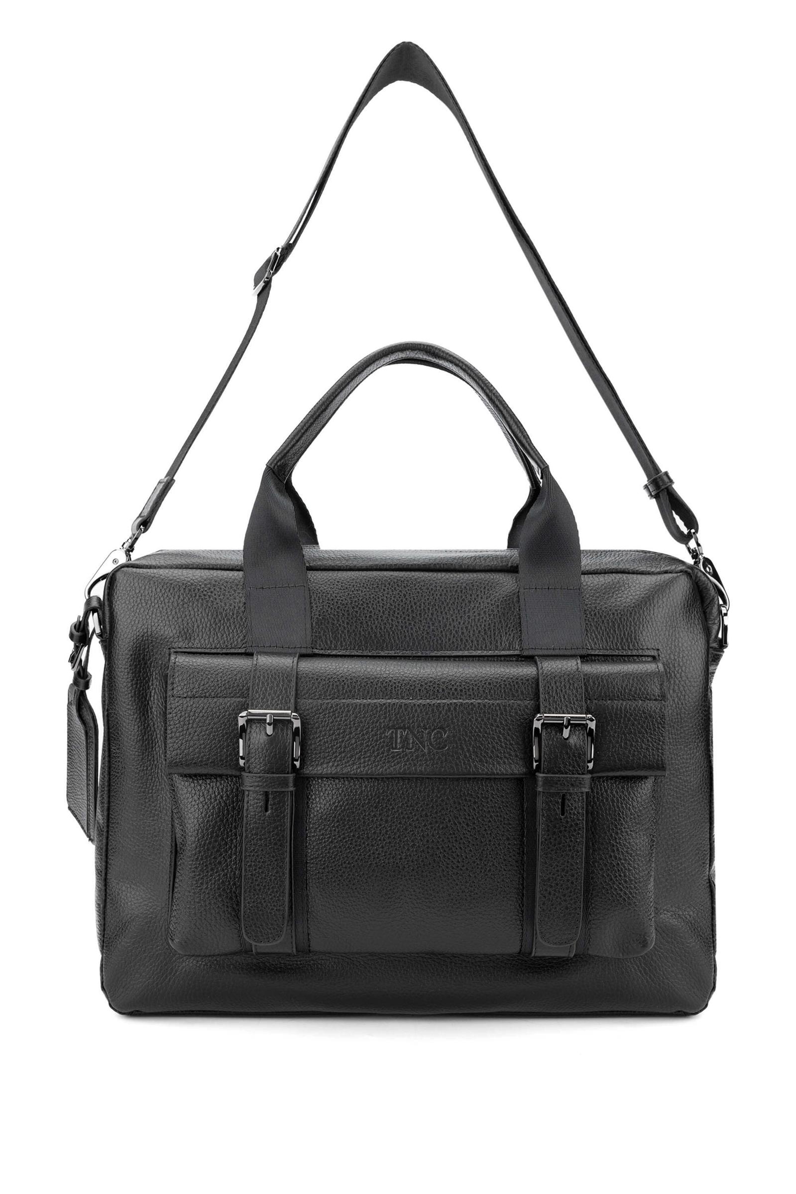  Tamer Tanca Erkek Hakiki Deri Siyah Floter Evrak Çantası