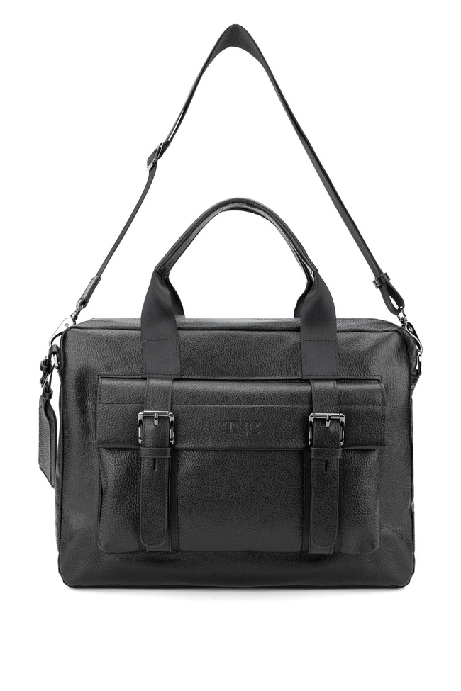  Tamer Tanca Erkek Hakiki Deri Siyah Floter Evrak Çantası