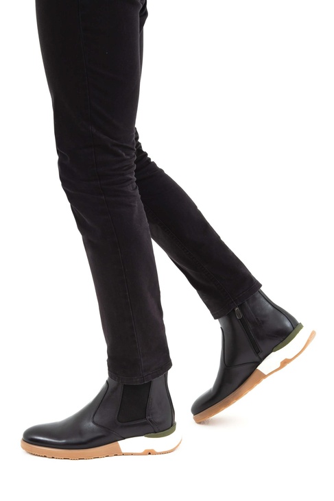  Tamer Tanca Erkek Hakiki Deri Siyah Antik Chelsea Bot