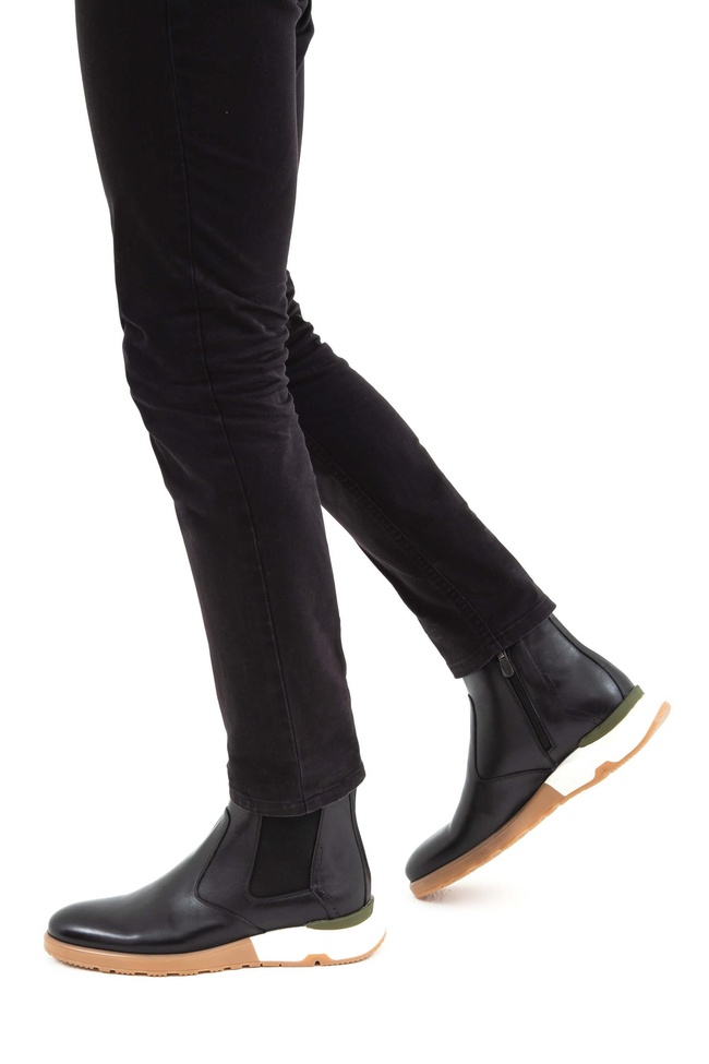  Tamer Tanca Erkek Hakiki Deri Siyah Antik Chelsea Bot