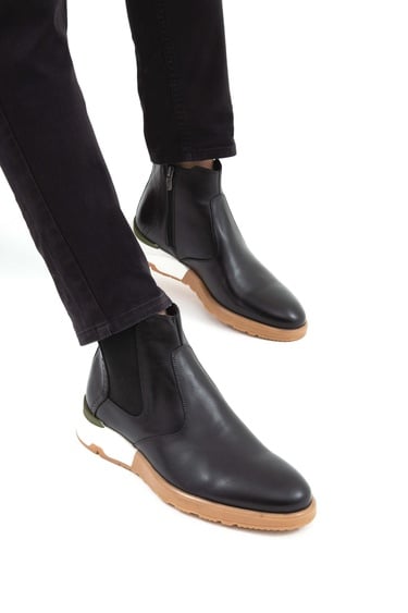  Tamer Tanca Erkek Hakiki Deri Siyah Antik Chelsea Bot