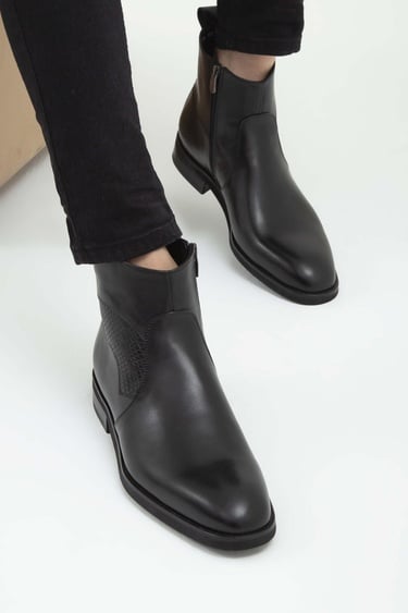  Tamer Tanca Erkek Hakiki Deri Siyah Analin Chelsea Bot