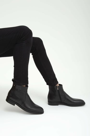  Tamer Tanca Erkek Hakiki Deri Siyah Analin Chelsea Bot