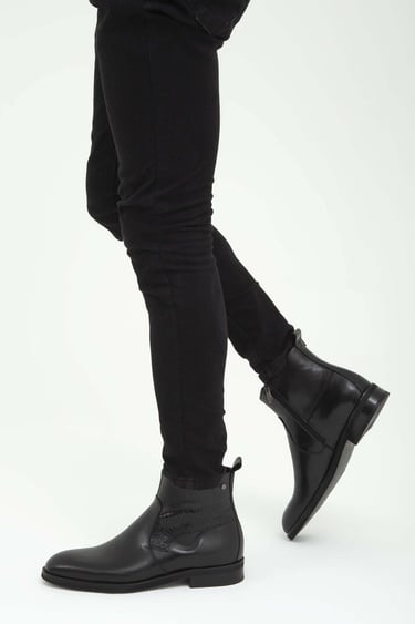  Tamer Tanca Erkek Hakiki Deri Siyah Analin Chelsea Bot