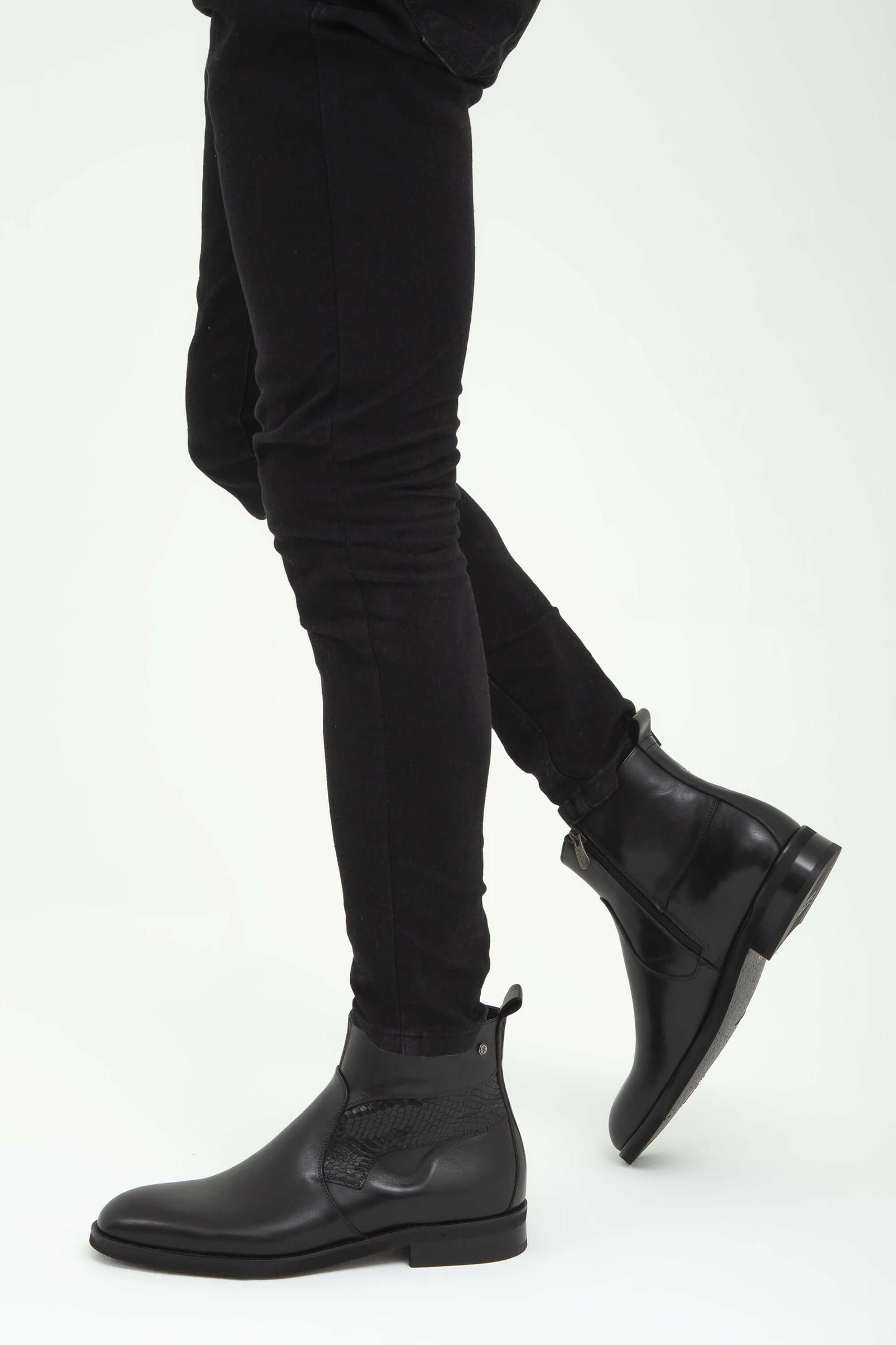  Tamer Tanca Erkek Hakiki Deri Siyah Analin Chelsea Bot