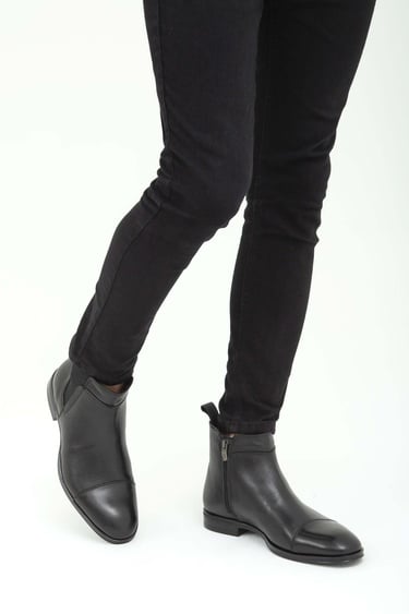  Tamer Tanca Erkek Hakiki Deri Siyah Chelsea Bot