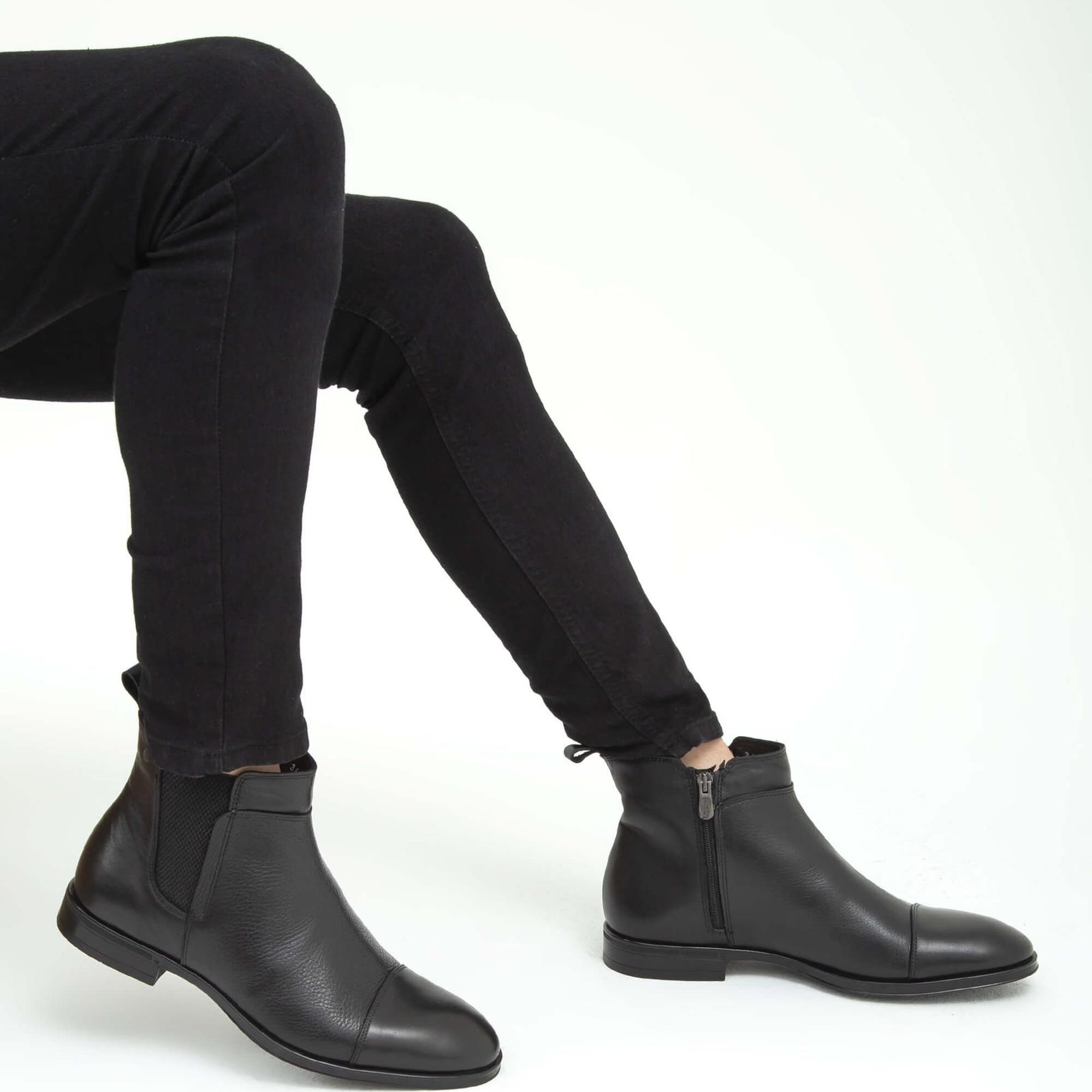 Tamer Tanca Erkek Hakiki Deri Siyah Chelsea Bot