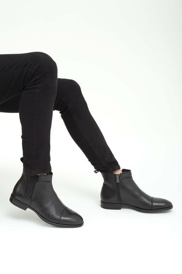  Tamer Tanca Erkek Hakiki Deri Siyah Chelsea Bot