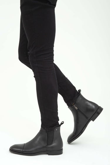  Tamer Tanca Erkek Hakiki Deri Siyah Chelsea Bot