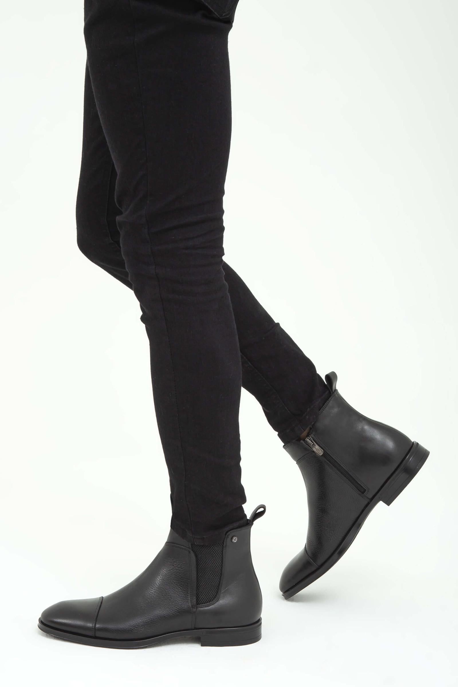  Tamer Tanca Erkek Hakiki Deri Siyah Chelsea Bot