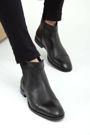  Tamer Tanca Erkek Hakiki Deri Siyah Chelsea Bot