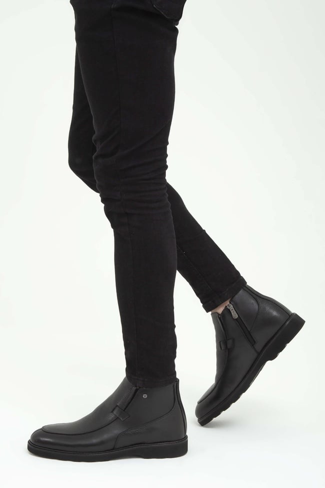  Tamer Tanca Erkek Hakiki Deri Siyah Klasik Bot