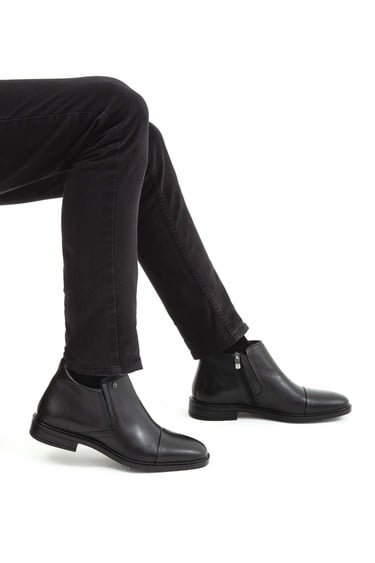  Tamer Tanca Erkek Hakiki Deri Siyah Klasik Bot