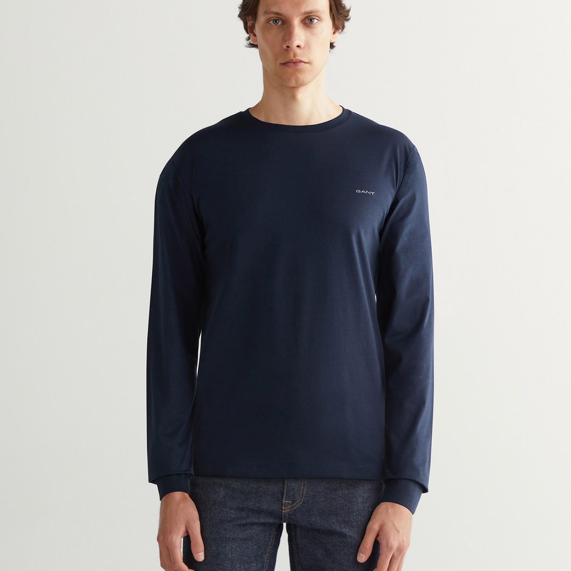 GANT Erkek Lacivert Slim Fit Bisiklet Yaka T-Shirt